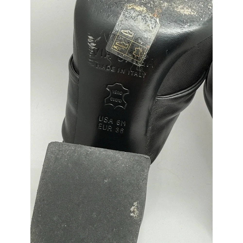 Via Spiga Black Leather Open Toe Block Heel Mule Sandals Women's‎ 6 Italy